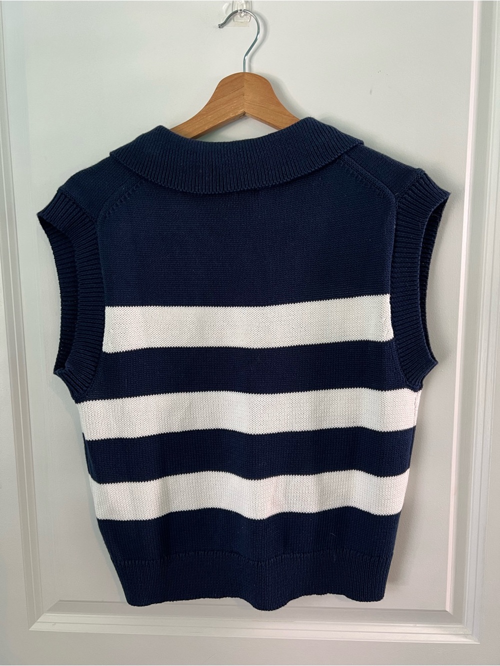 in February Striped Coastal Nautical Navy and White Stripe Sweater Tank - Picture 2 of 4